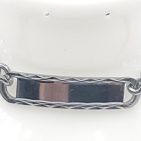 Stainless Steel Link Chain Bracelet Mens Silver Toned ID Panel 7.50 in. Length - Picture 9 of 9